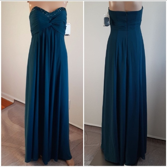 David's Bridal Oasis Blue Strapless Maxi Dress Size 2 - Picture 1 of 8